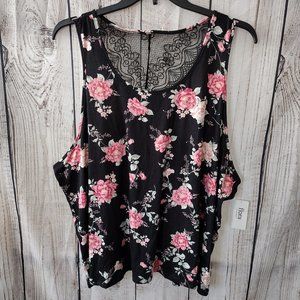 Flora Nikrooz | Super Soft Black & Pink Floral Lace-Back Racerback Tank Top